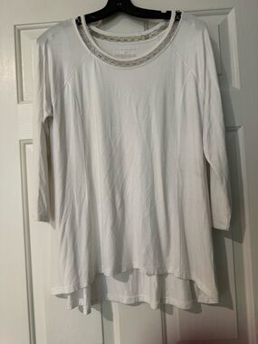 Elie Tahari White Embellished Neck Tunic Top - Women